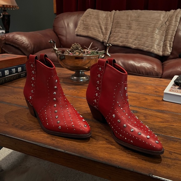 Sam Edelman Shoes - SAM EDELMAN Brian red western stud ankle cowboy booties size 7